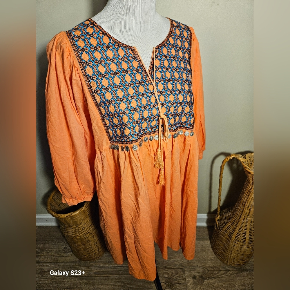 Velzera Orange Mini Dress with Bishop Sleeves - Picture 3 of 14
